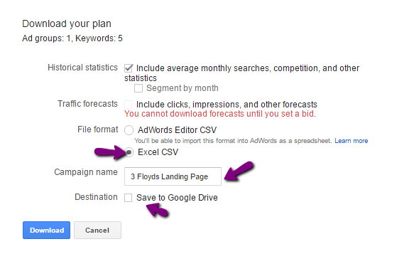 creating a google adwords keyword plan