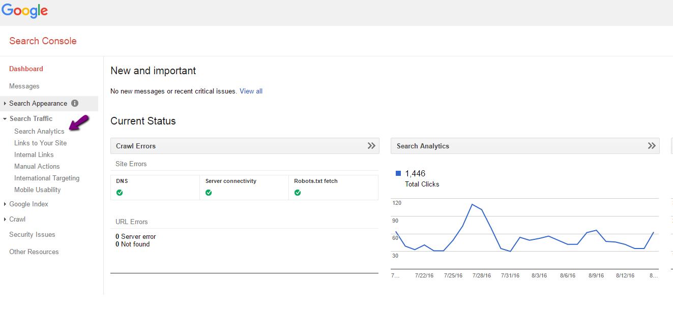 google search analytics report