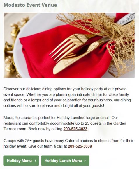 hotel holiday party catering menu example