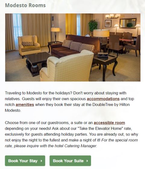 holiday party hotel guest room rate example