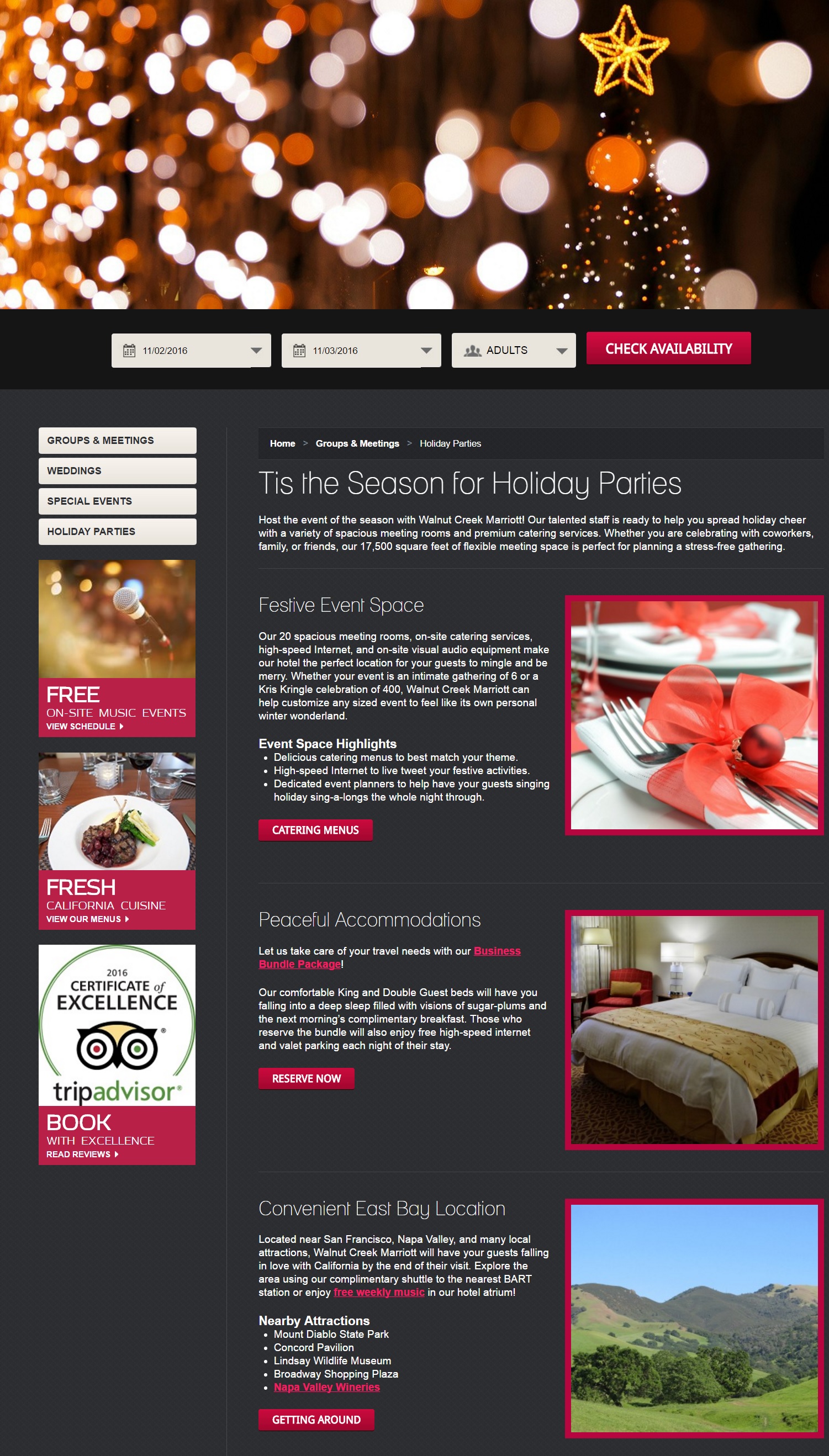 hotel holiday party landing page example