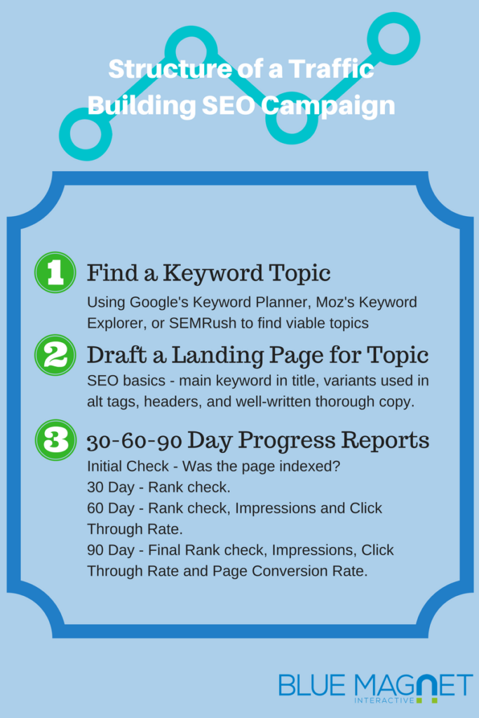 basic structure of a traffic building SEO campaign infographic
