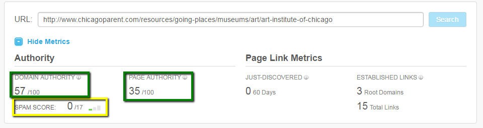 example of the metrics moz's open site explorer provides
