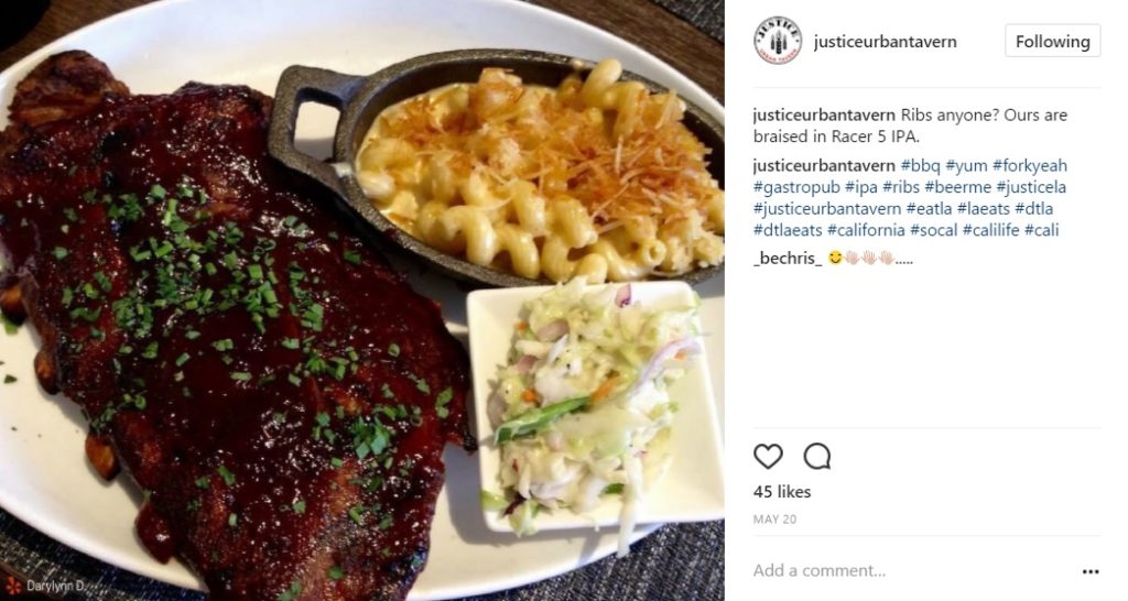 justice urban tavern food instagram post