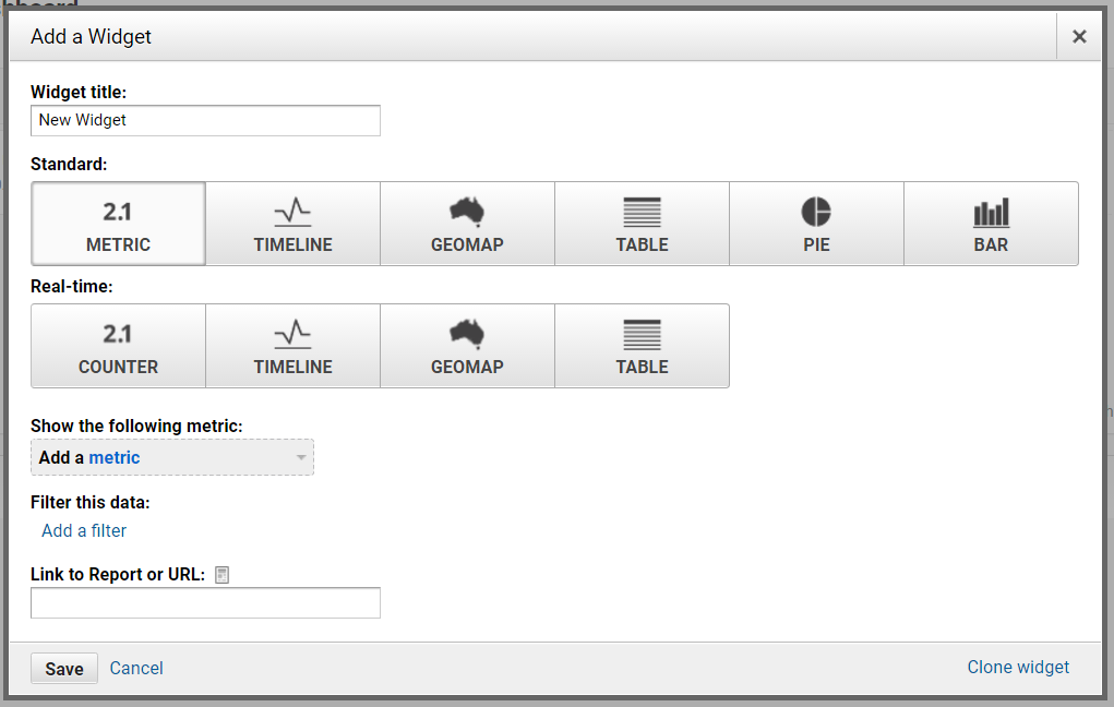 Google Analytics add new widget