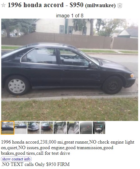 1996 Honday Accord on Craigslist