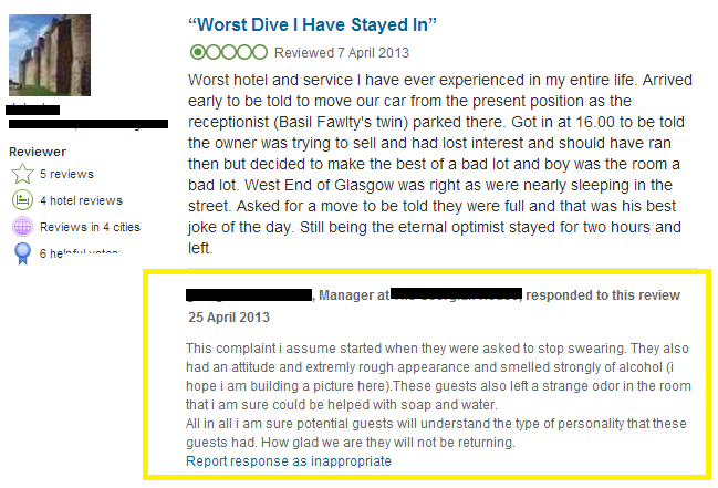 Negative Hotel Review Bad Response