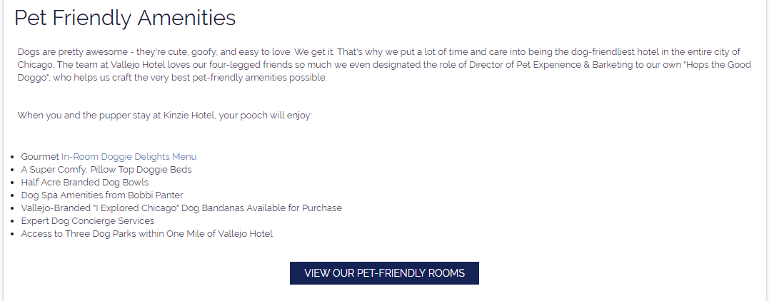 internal link on hotel website to rooms page