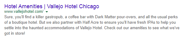 hotel meta description with strong value proposition