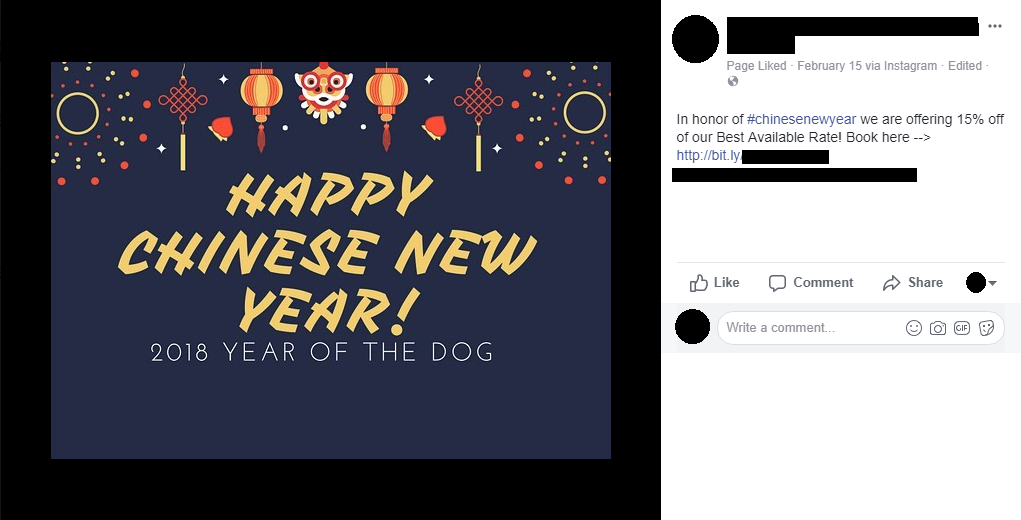 facebook post showing chinese new year deal book here