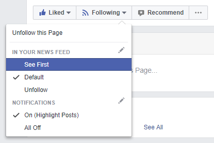 facebook see posts first follow page