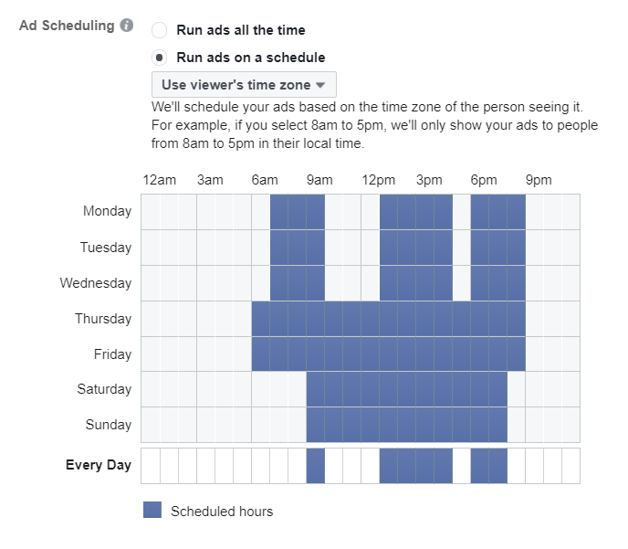 FB Ads set to run on a schedule