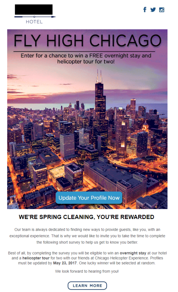 boutique chicago hotel email marketing campaign for additional subscriber profile information