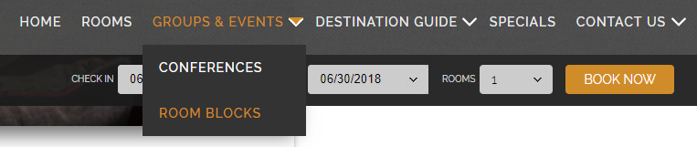 room blocks page in hotel website navigation