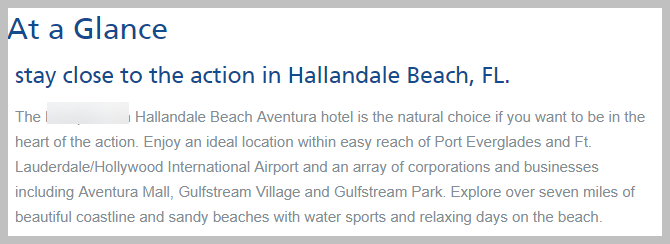 hallandale hotel introduction copy bad example of unique value proposition