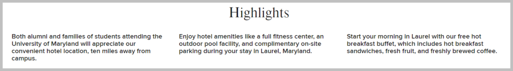 laurel hotel highlights uvp