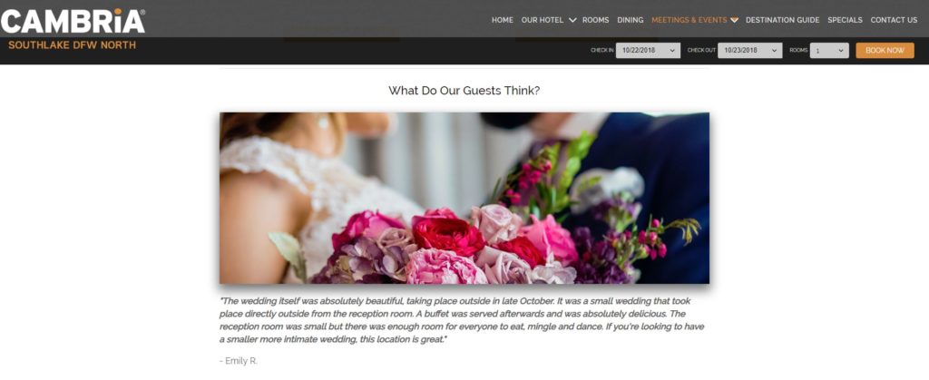 Cambria Southlake Wedding Testimonial