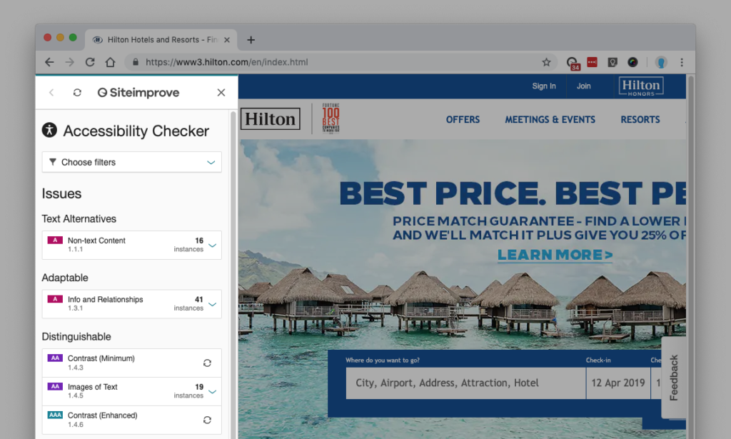 Screenshot of Siteimprove Accessibility Checker