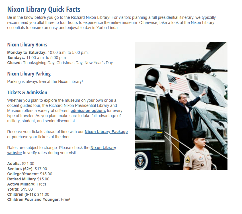 richard nixon library webpage screenshot