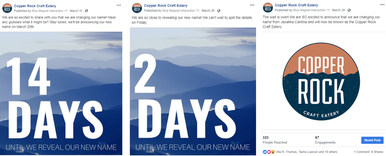 Copper Rock Craft Eatery Social Announcement 