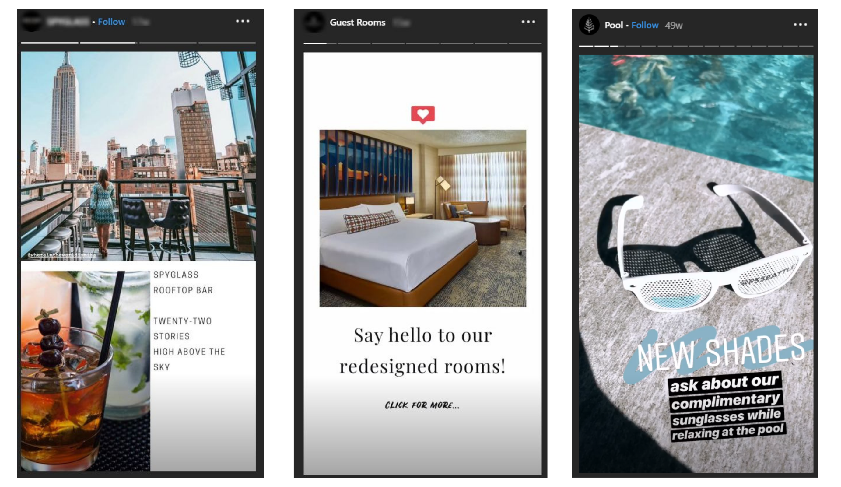 hotel examples branding instagram stories