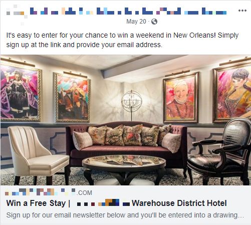 new orleans giveaway hotel facebook example