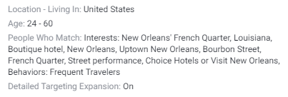 facebook new orleans hotel ad targeting