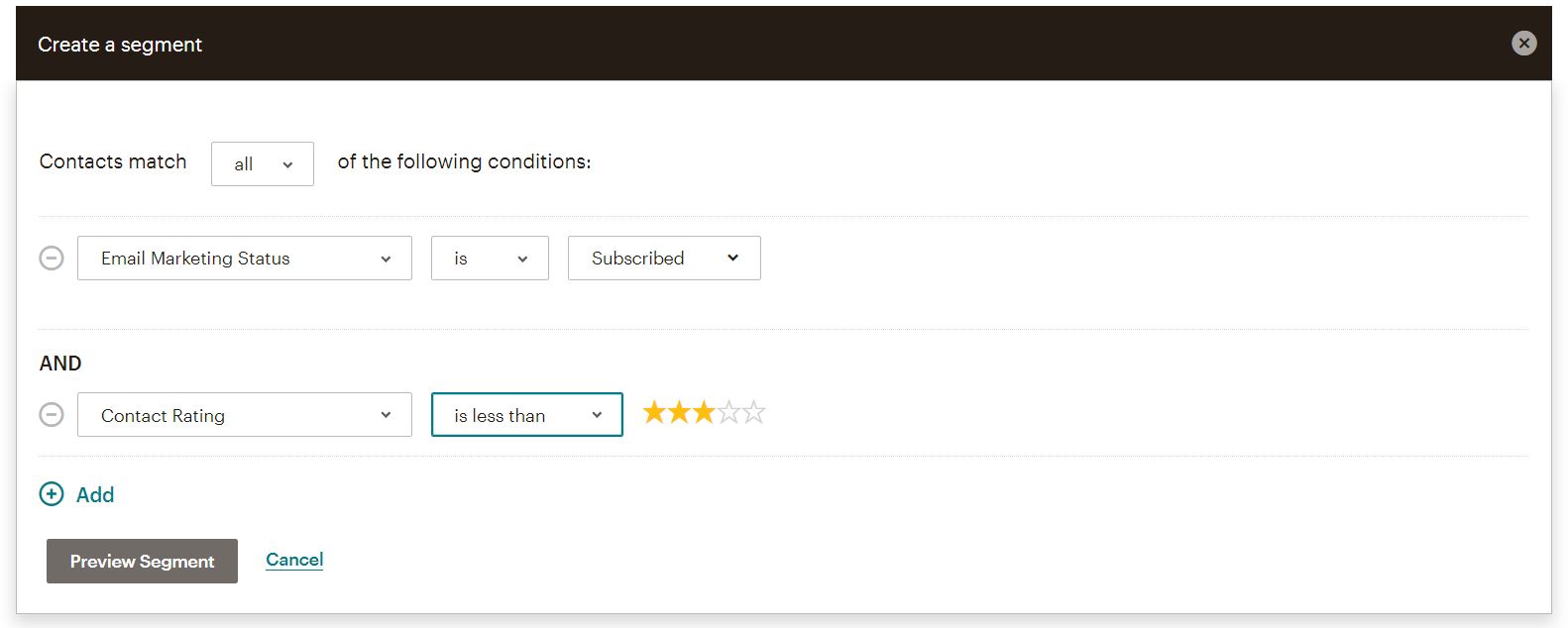 MailChimp segment filtered by contact rating