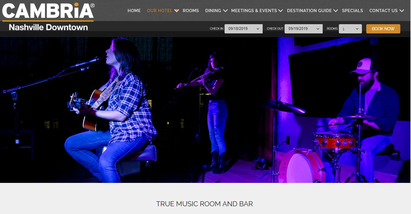 True Music Room Page on Hotel Site