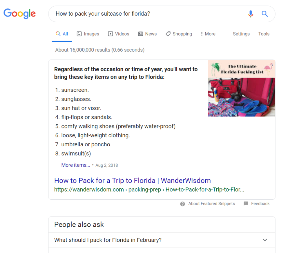 How to pack your suitcase featured snippet