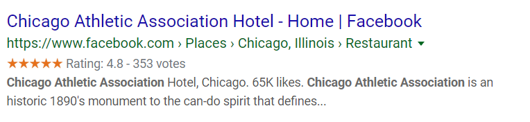 Chicago Athletic Association Facebook Profile Google SERP