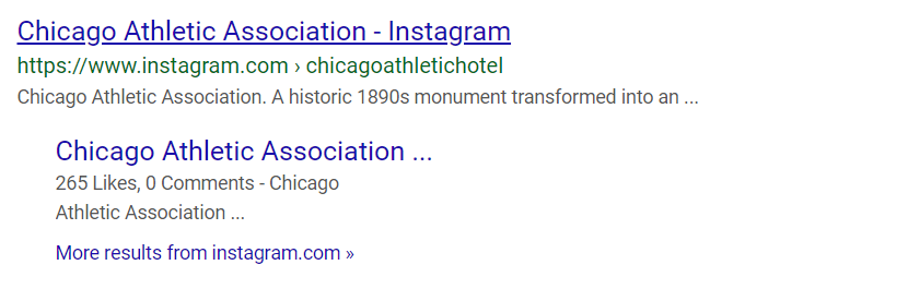 Chicago Athletic Association Instagram Profile Google SERP