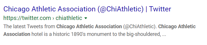 Chicago Athletic Association Twitter Profile Google SERP