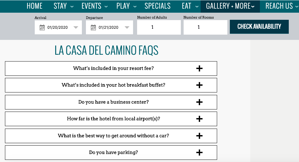 hotel website FAQ page