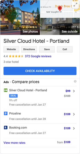 screenshot of Google Hotel Ads metasearch results for a hotel